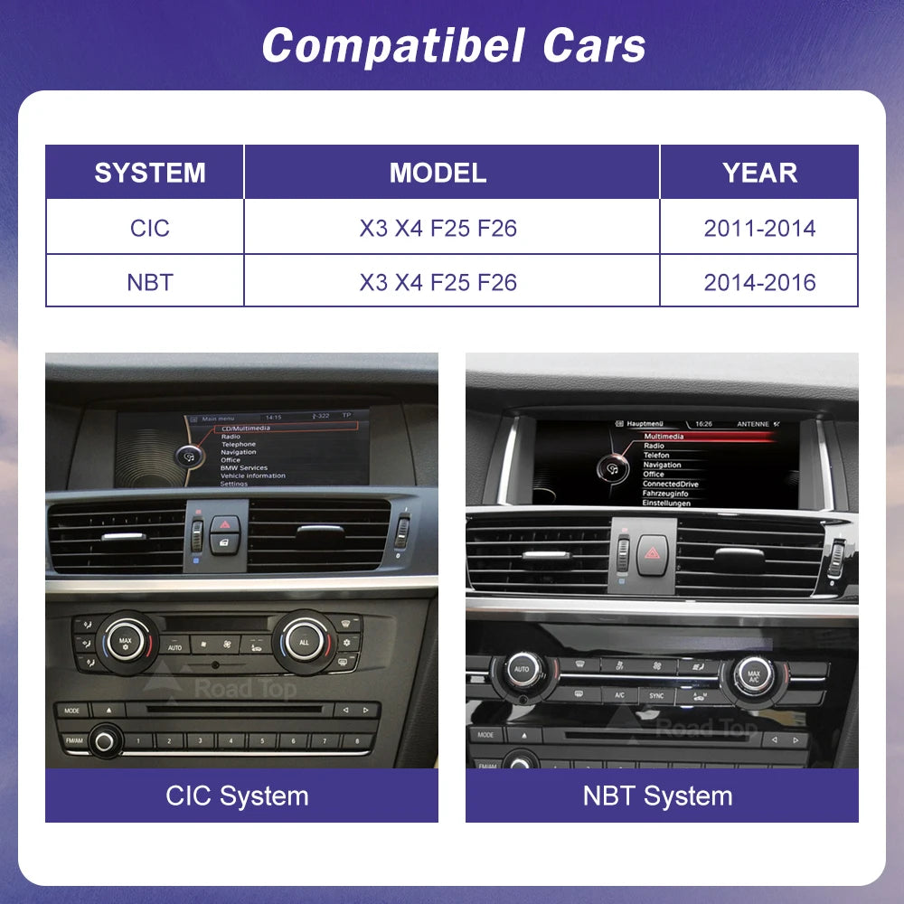 1920*720 Multimedia Touch Screen Wireless Carplay For BMW X3 F25 X4 F26 2014-2016 CIC NBT System Android Auto NBT System