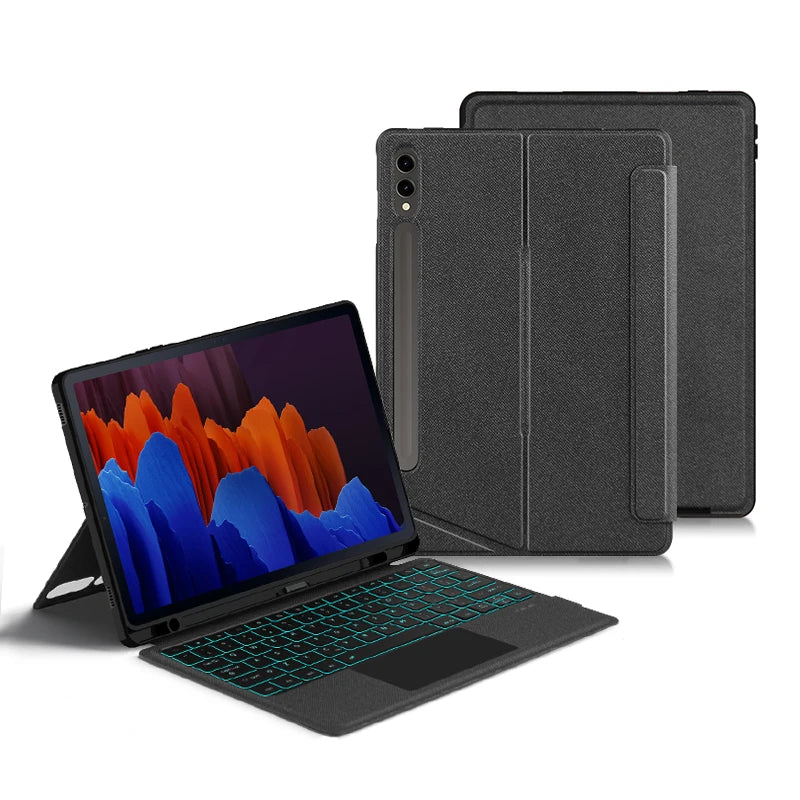 HUWEI Magic Keyboard For Samsung Galaxy Tab S9 S8 S7 Plus FE 12.4" Case Smart Backlit TouchPad Spanish Portuguese Keyboard Cover