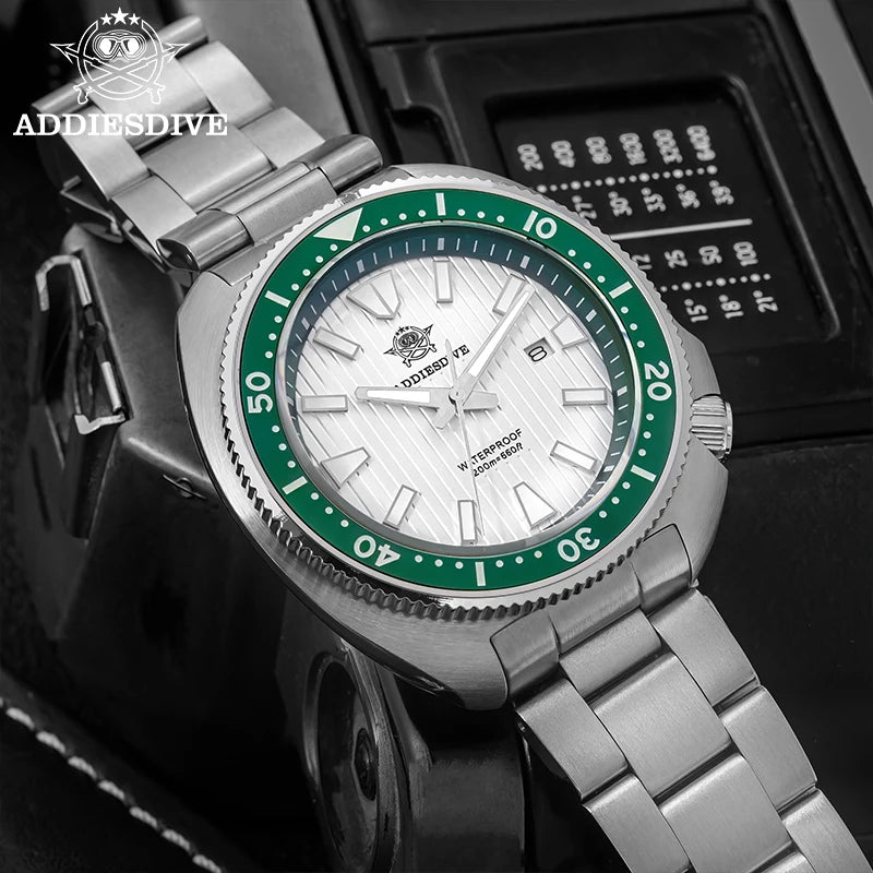 ADDIESDIVE Watch For Man AD2507 Sapphire Crystals Window Display BGW9 Luminous 200M waterproof 316L Stainless Steel Quartz Watch