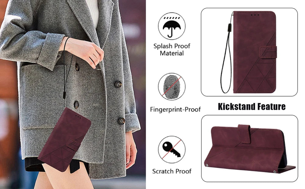 Geometric Leather Wallet Case For ZTE Blade A76 A75 A73 A55 A53 Plus A52 A35 Core V60 V80 Vita Nubia Focus 2 Ultra Calf P9 Pro