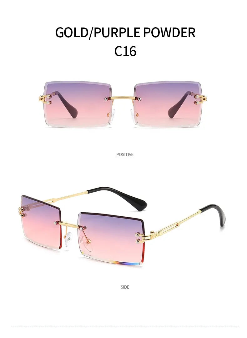 Vintage Fashion 2021 New Sunglasses Rimless Frameless Rectangle Shades Gradient UV400 Summer Traveling Sun Glasses for Women