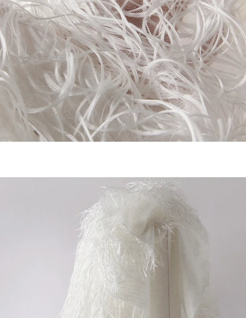 Feather Fringe Jacquard Fabric for Fashion Designers Handmade Diy Accessories By The Yard