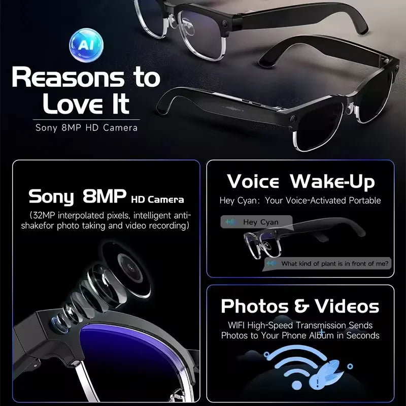 2026 New 8K HD AI Smart Glasses Men Chat GPT 8MP Camera Bluetooth Call AI Translation Voice Assistant Control Sunglasses Women