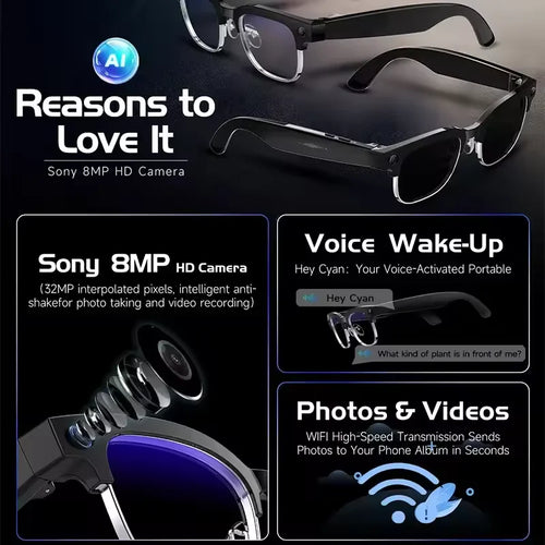 2026 New 8K HD AI Smart Glasses Men Chat GPT 8MP Camera Bluetooth Call AI Translation Voice Assistant Control Sunglasses Women