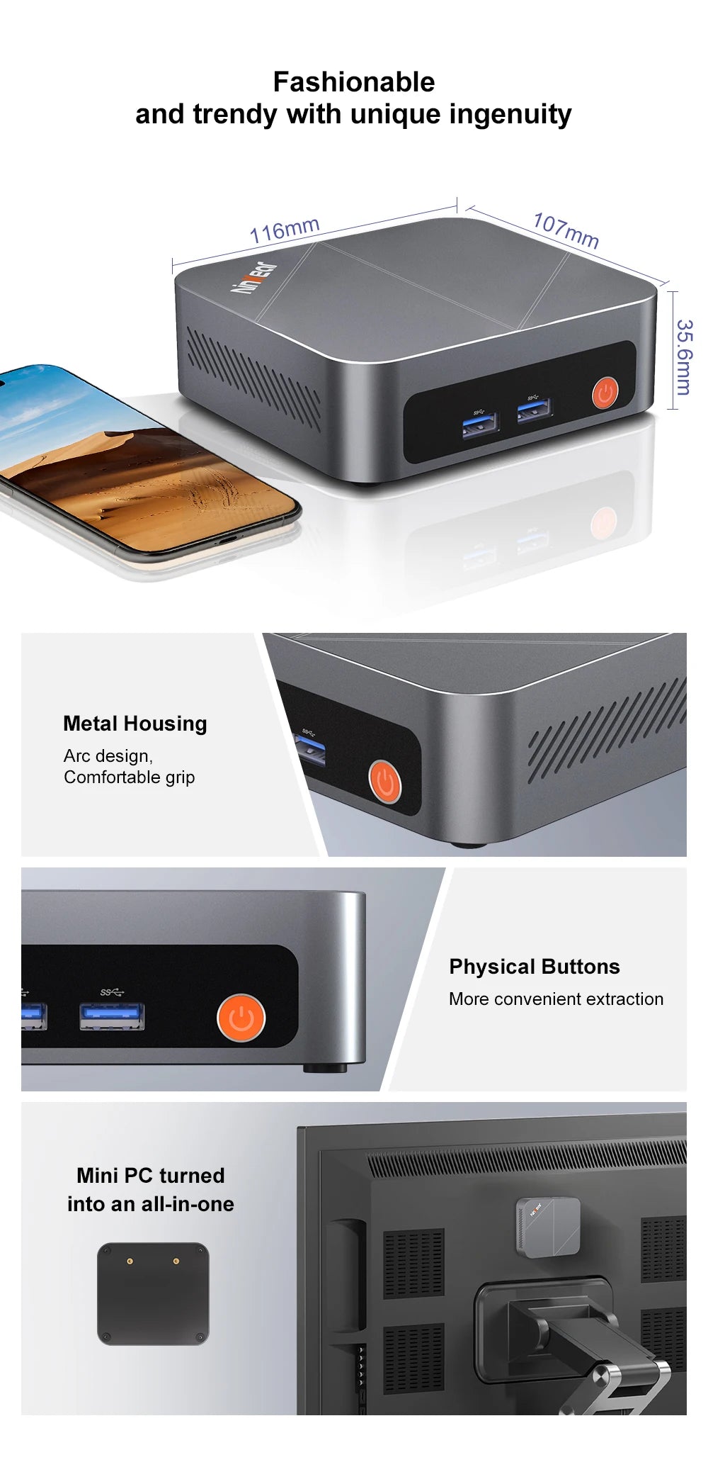 Ninkear M7 Mini PC AMD Ryzen™ 5 7430U Windows 11 PRO 16GB DDR4 RAM 512GB SSD WIFI 6.0 Fan Cooling Mini Computers