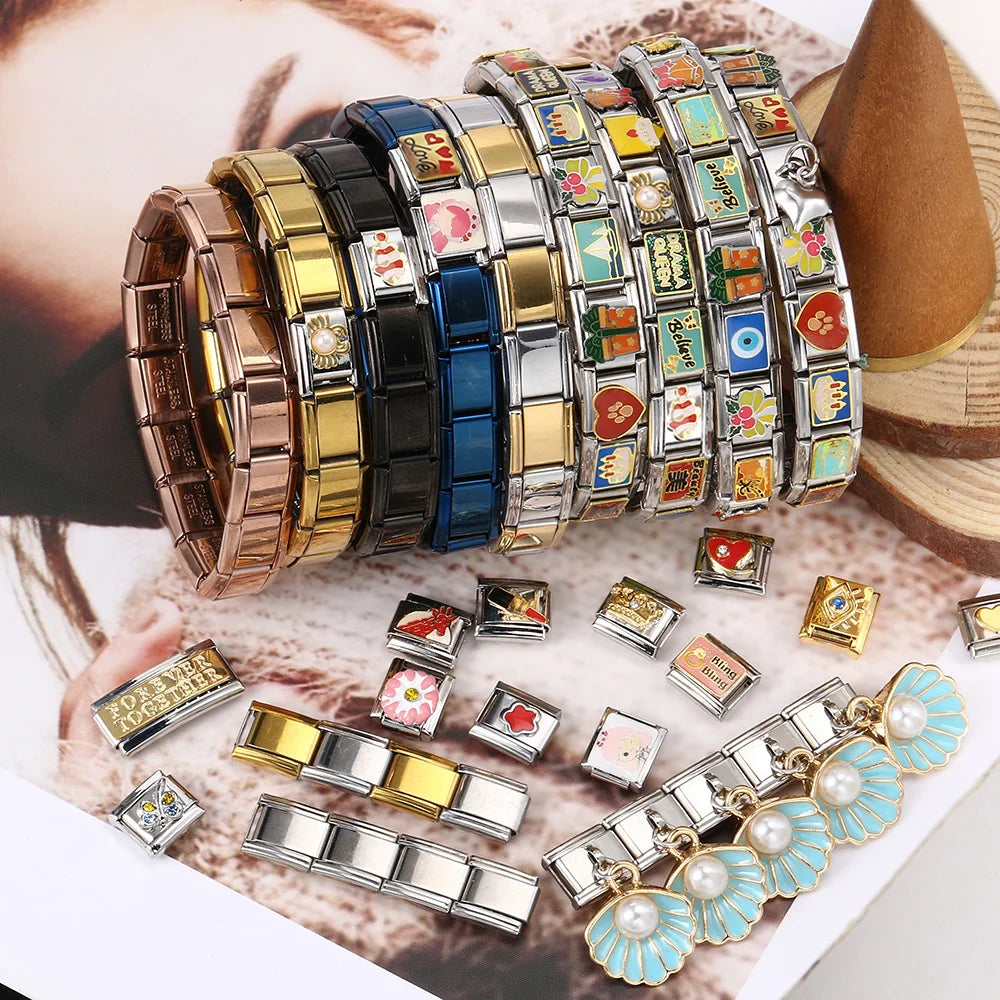 Y2K Italian Charm Bracelet Cute Fruit Cherries Colourful Elastic Link Chain Brangle DIY Making Fashion Jewelry Accessories