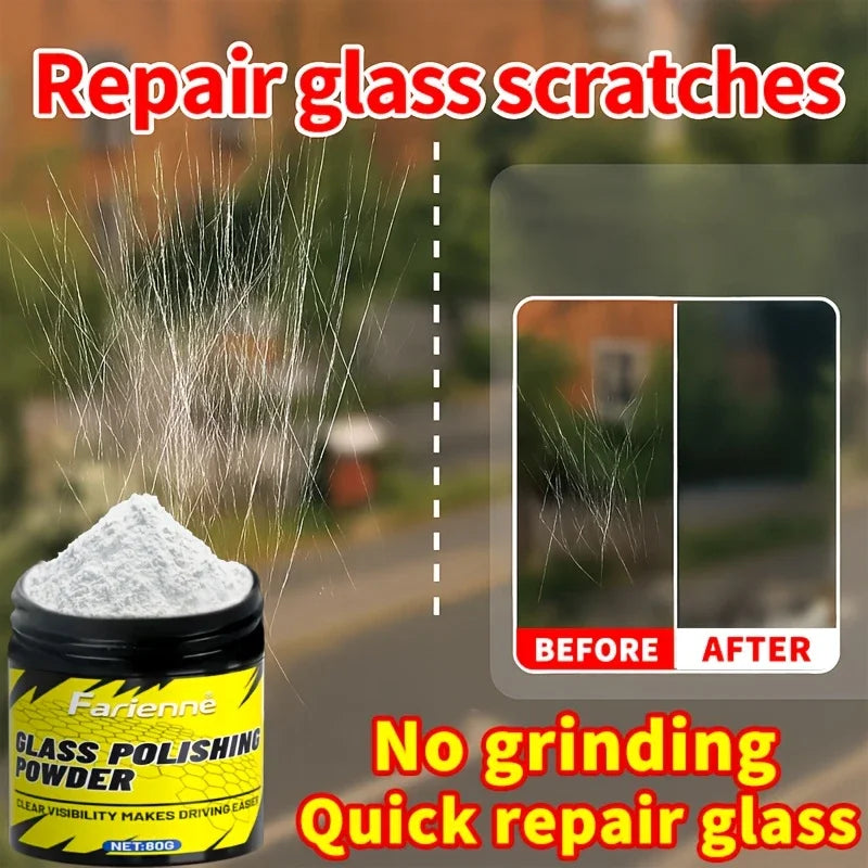 Glass scratch removal polishing powder, suitable for windows, car windshields, etc., restoring clarity and removing minor scratc