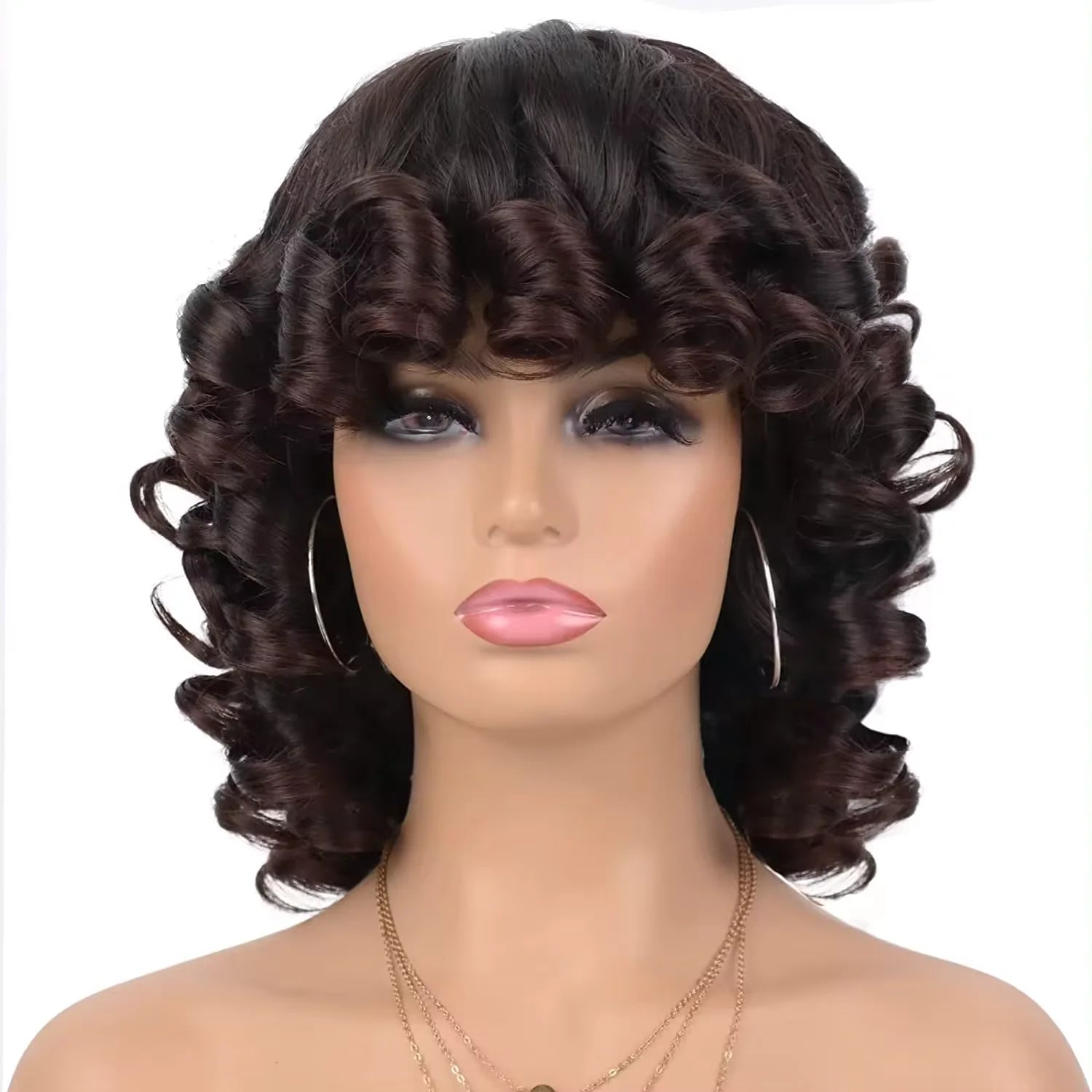 Tereshar Synthetic Short Afro Curly Wig with Bangs Big Bouncy Fluffy Short Kinky Curly Wig for Women Girls