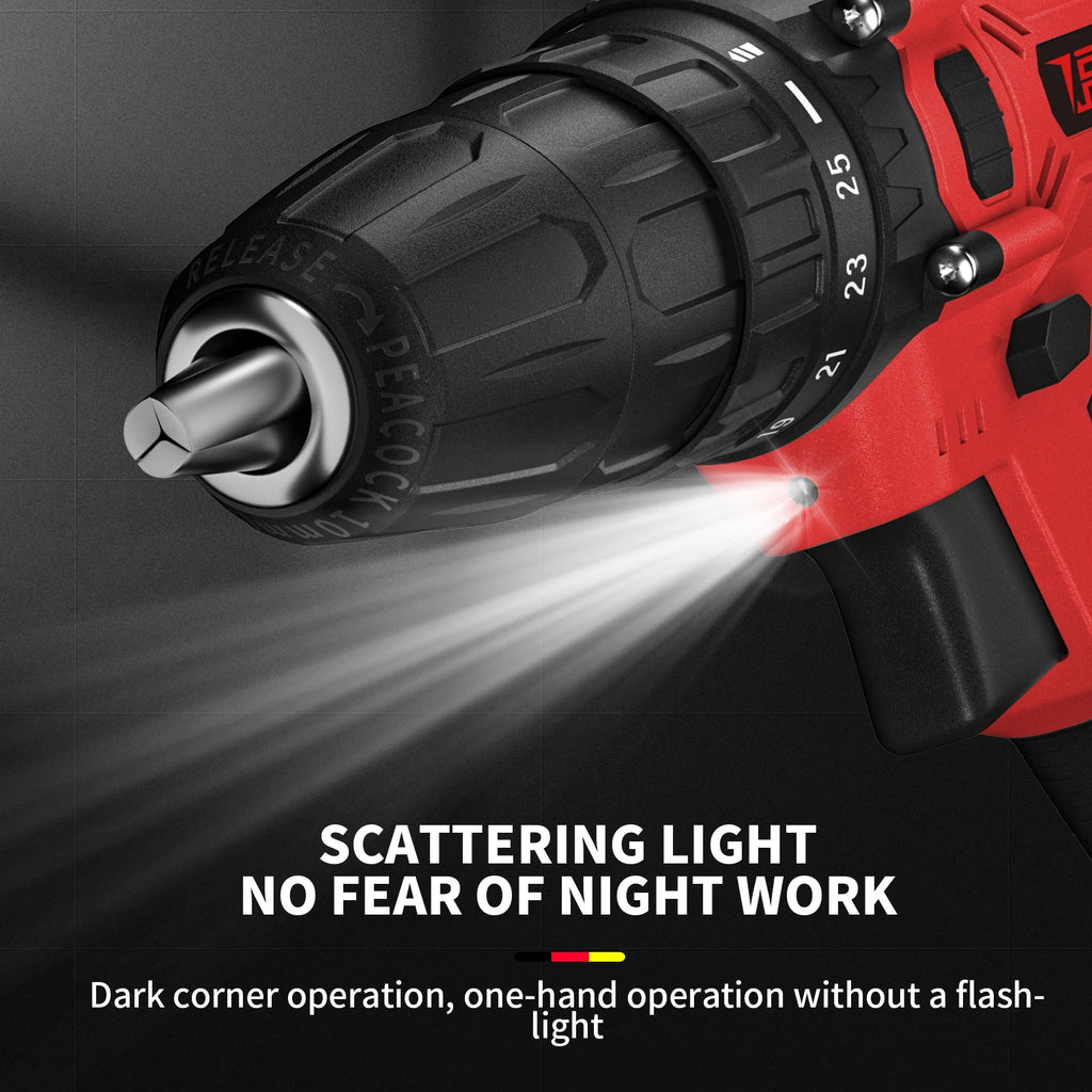 45Nm Cordless Drill with 2 X 1.5Ah Li-Ion Batteies and Charger, 140W, 25+1 Torque, 2 Speed, 2700RPM, 29 Accessories, Carry Case