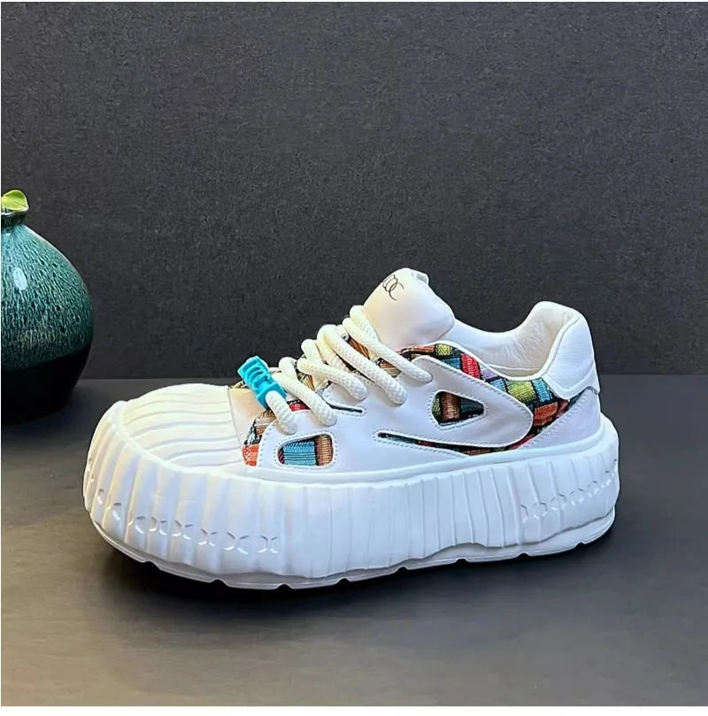 New Arrival Men Fashion Genuine Leather Casual Shoes Spring Autumn Luxury Designer Youth Trending Thick Bottom Chunky Sneakers