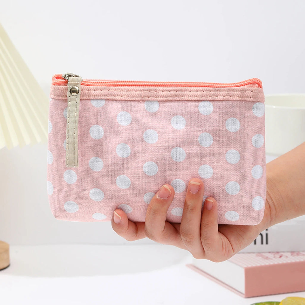 Small Fresh Canvas Dot Makeup Bag Simple and portable skincare storage bag Korean version student pencil case wallet