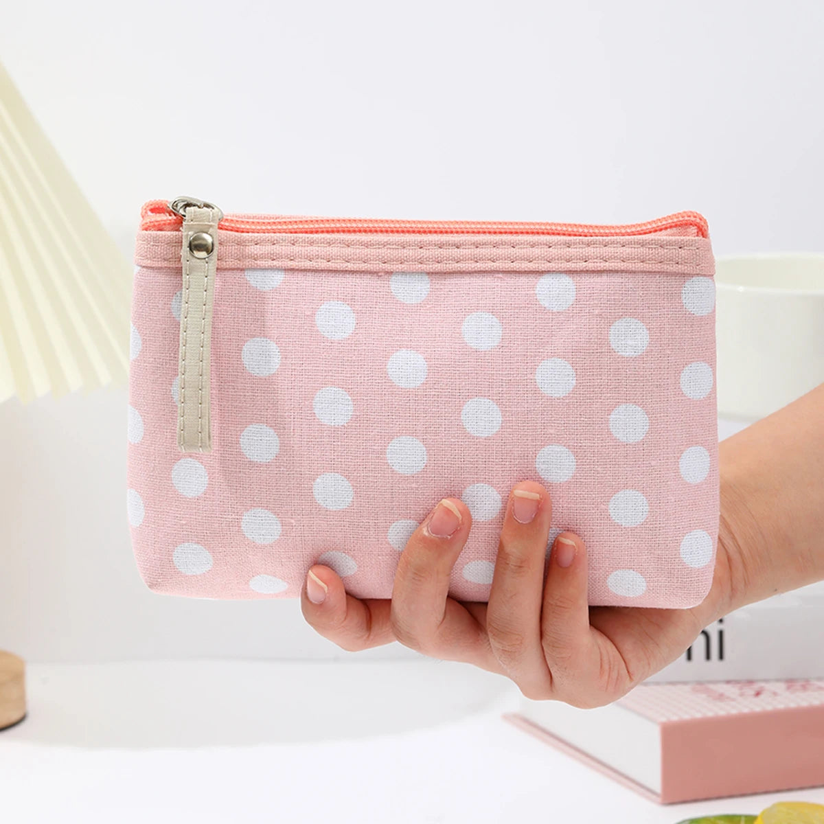 Small Fresh Canvas Dot Makeup Bag Simple and portable skincare storage bag Korean version student pencil case wallet