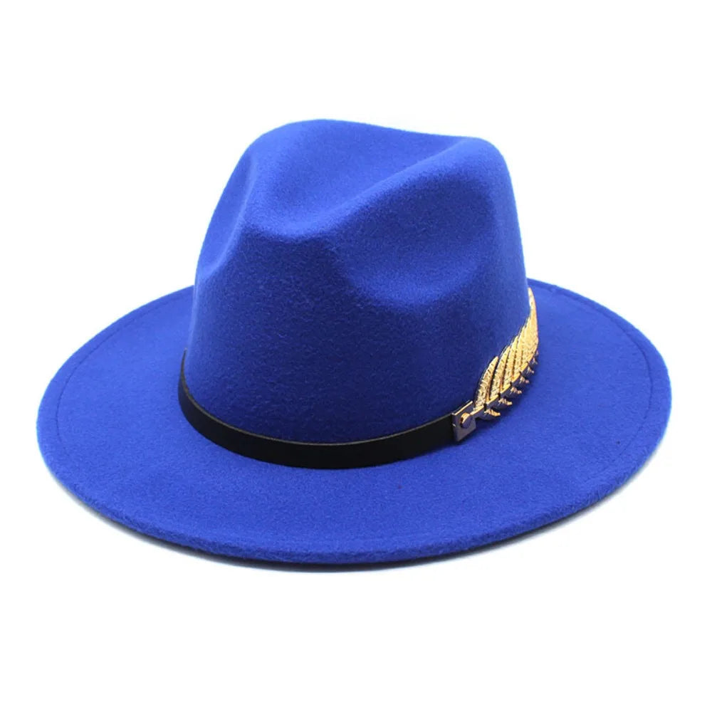Large Brimmed Woolen Hats Formal Occasion Performance Cap Fedora Hat Jazz Hats Leaf Decoration British Vintage Hats