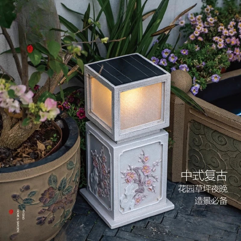 courtyard landscaping arrangement solar lawn Chinese garden outdoor villa landscape