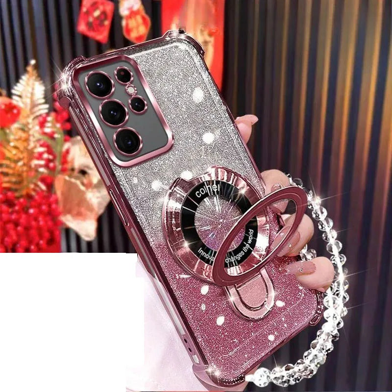 For Xiaomi POCO X7 Pro M7 F7 Ultra X6 X5 F6 M6 Pro C65 C75 4G 5G Case Shockproof Glitter Plating Magnetic Holder Bracelet Cover