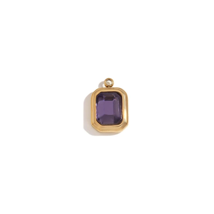 E.B.belle Octagonal Splicing Color Bead Heart-shaped Key Rainbow Square 316L Stainless Steel 14K Gold Plated Pendant Charms