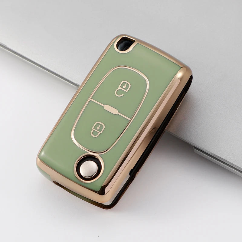 2 Button Folding Car Key Case for PEUGEOT 207 407 307 308 607 for Citroen C2 C4 C5 TPU Cover Fob Rubber Skin Protect Keychain