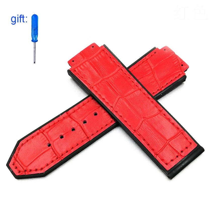 Watch Band 19mm*25mm High quality Genuine leather strap for Hublot series fashion business 22mm clasp ladies rubber sports strap