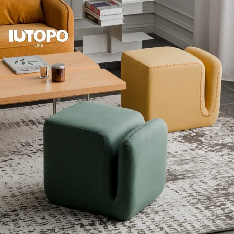 Household Living Room Hallway Pouf Nordic Sofa Stool Makeup Sitting Pier Fabric Shoe Changing Stool Book Storage Ottoman