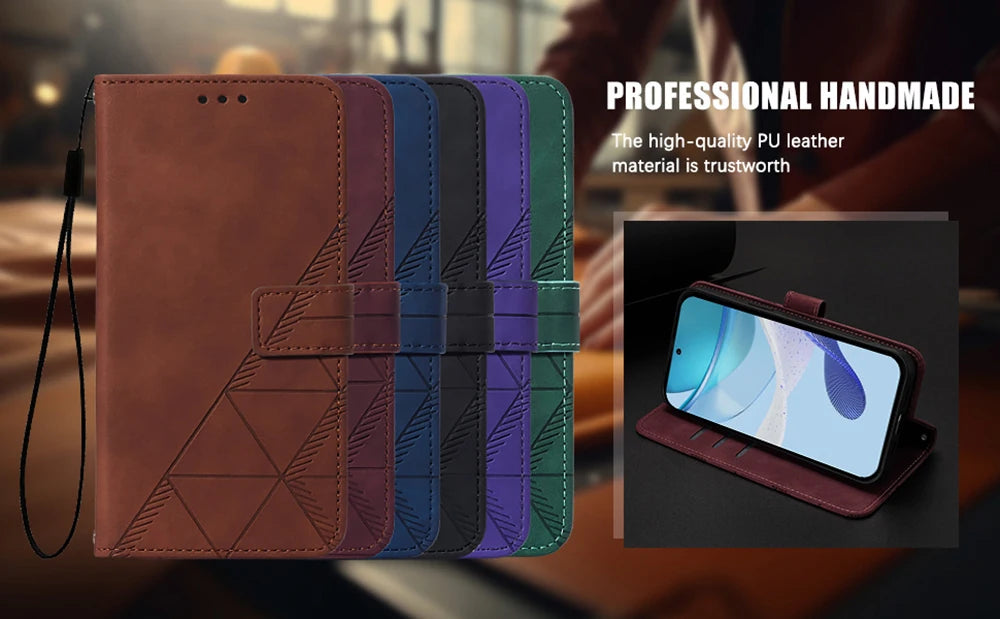 Geometric Leather Wallet Case For ZTE Blade A76 A75 A73 A55 A53 Plus A52 A35 Core V60 V80 Vita Nubia Focus 2 Ultra Calf P9 Pro