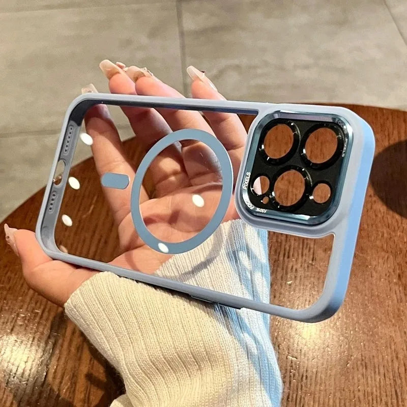 Magnetic Metal Lens Bumper Protection Case For iPhone 17 16 15 14 13 12 11 Pro Max Wireless Charger Hard Cover For Magsafe Funda