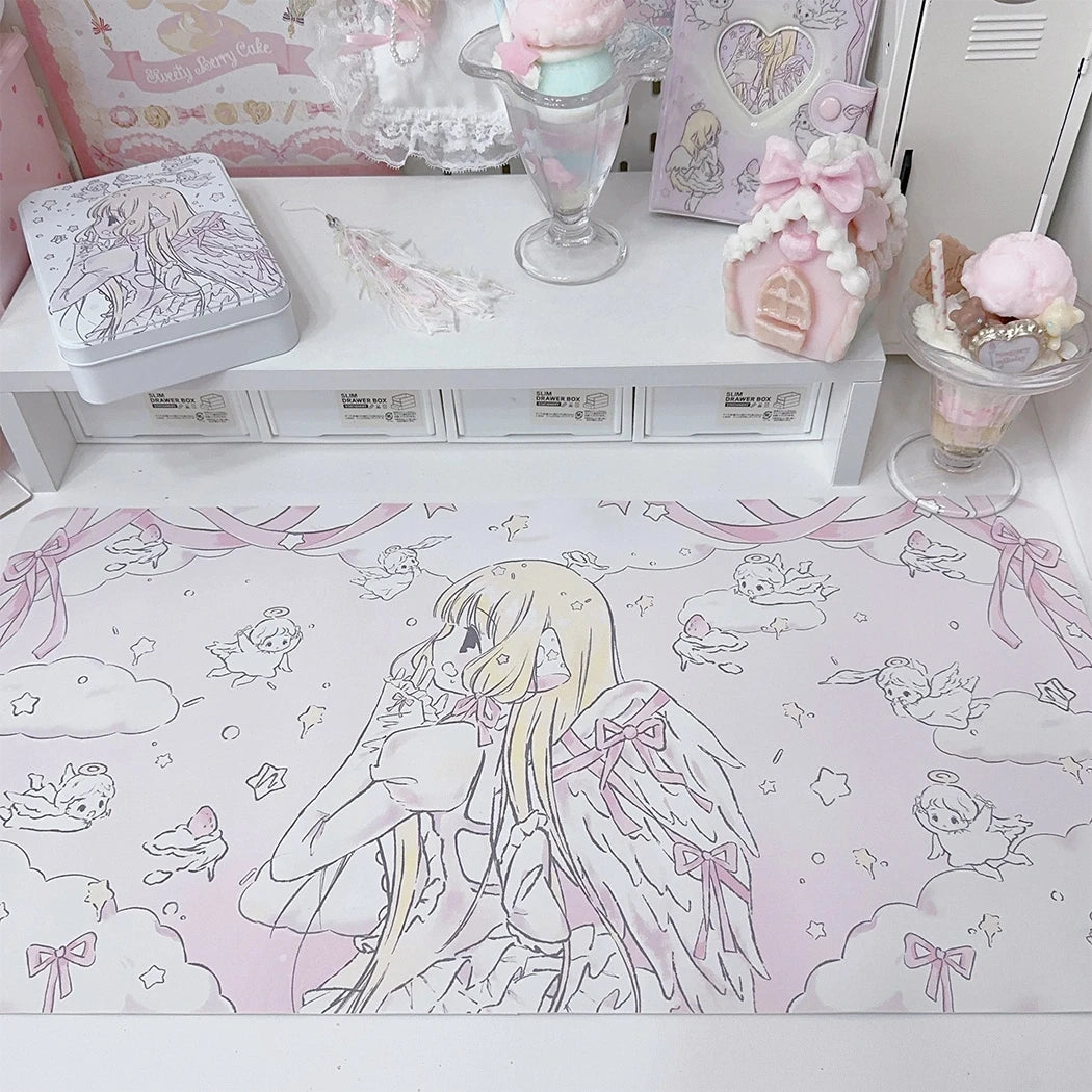 New Original Angel Girl Leather Mouse Pad Cartoon Rabbit Anti-slip Anti-fouling Dining Table Mat Large Size Computer Keyboard Pa