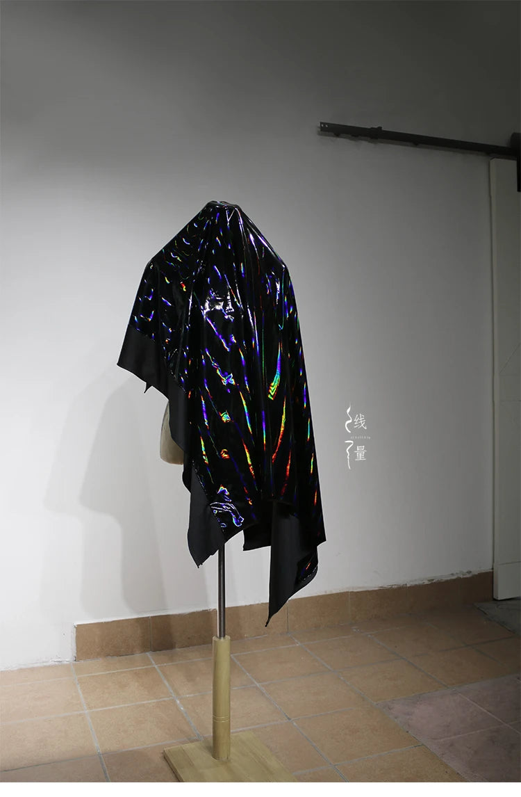Black Iridescent Synthetic Leather Fabric Technology Oriented Micro Elastic TPU Fabrics Clothing Designer Cloth for Diy Sewing