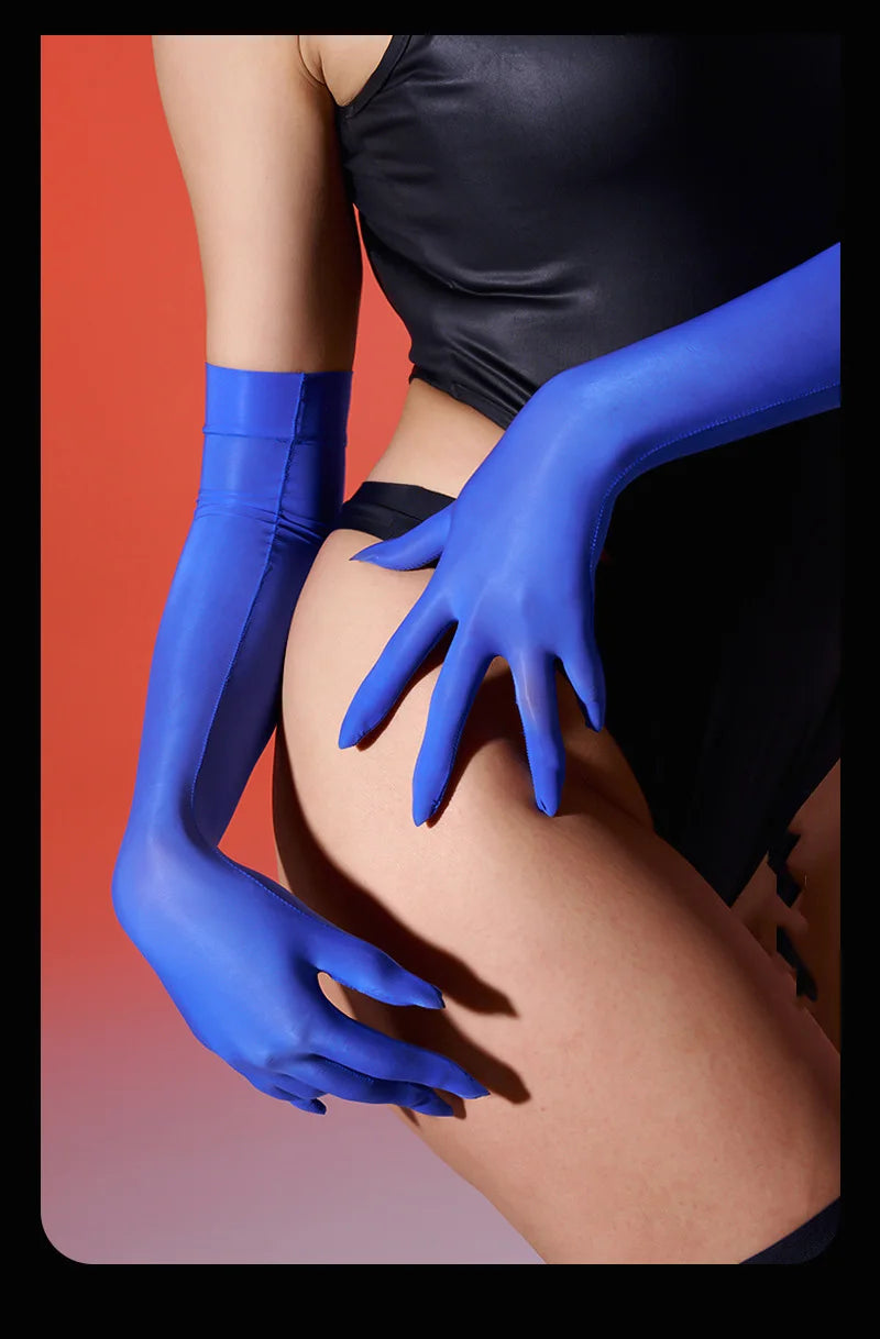 Sexy Women 8D 912 Pin Oil Glossy Shiny Elastic Glove Sheer See Through Ultrathin Sunscreen Driving Glove Luxury Candy Color