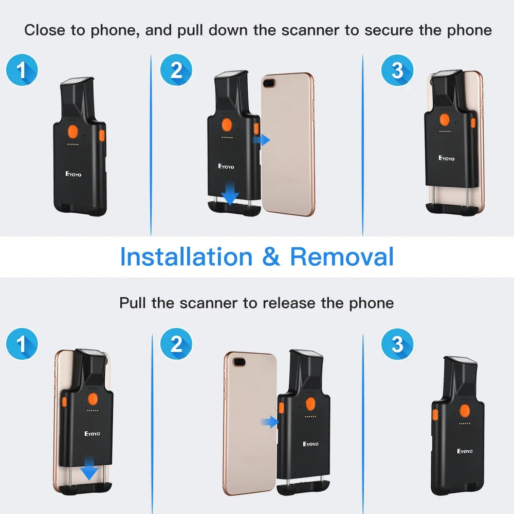 Eyoyo Clearance Sale EY-017LP Back Clip Phone Portable 1D Laser Bluetooth Barcode Scanner Fast Scanning UPC EAN Code39 Code128