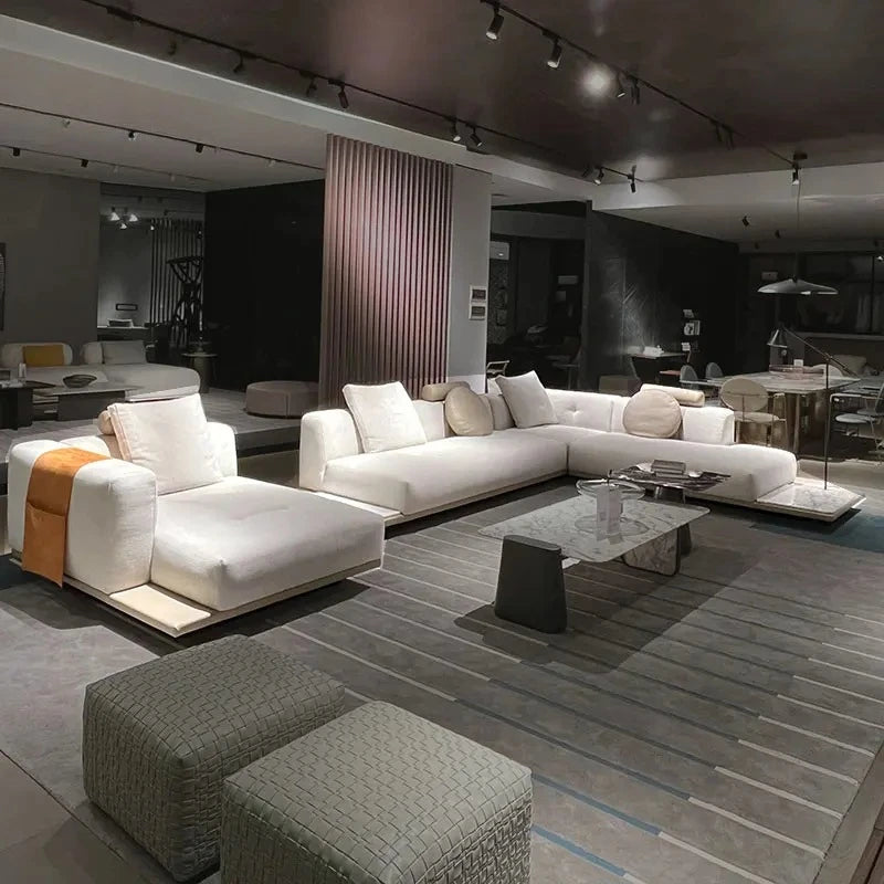 Living Room Furniture Premium Modern Luxury L-Shaped Sofa Set Custom Size Nordic Beige White Villa Home Furniture