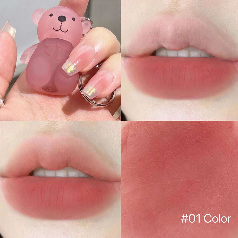 ART VALUE Cute Bear Liquid Lipstick Keychain Matte Nude Sexy Red Lipgloss Lasting Non-stick Cup Lipstick Makeup Lip Stain Tint