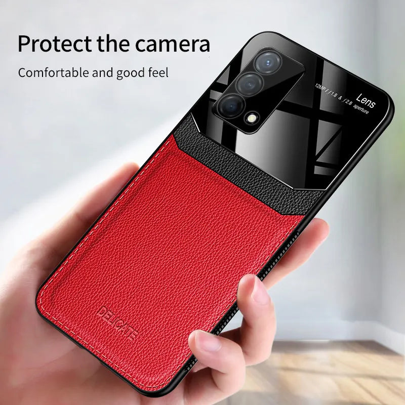 Realme GT Master RMX3363 RMX3360 Case Leather Glass Texture TPU Bumper with Plexiglass Back Cover for Realme GT Master Edition