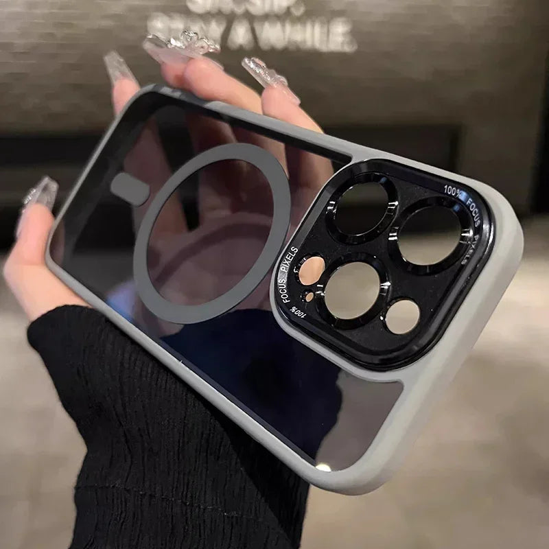 Magnetic Metal Lens Bumper Protection Case For iPhone 17 16 15 14 13 12 11 Pro Max Wireless Charger Hard Cover For Magsafe Funda