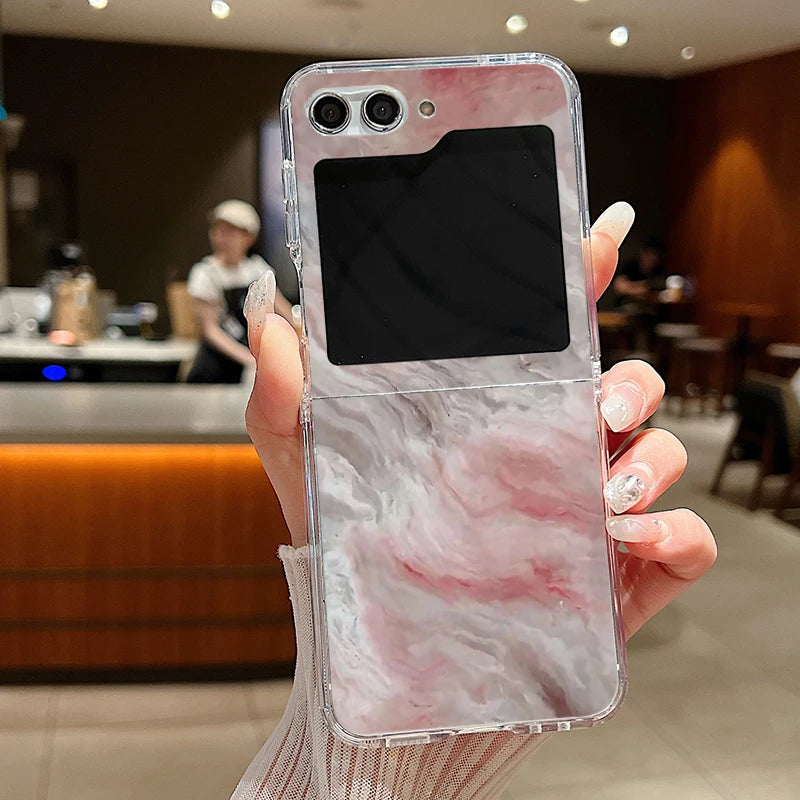 For Samsung Galaxy Z Flip 7 6 5 4 3 Case Watercolor Marble Pattern Hard Clear Folding Cover For Samsung Z Flip6 Flip5 Flip7