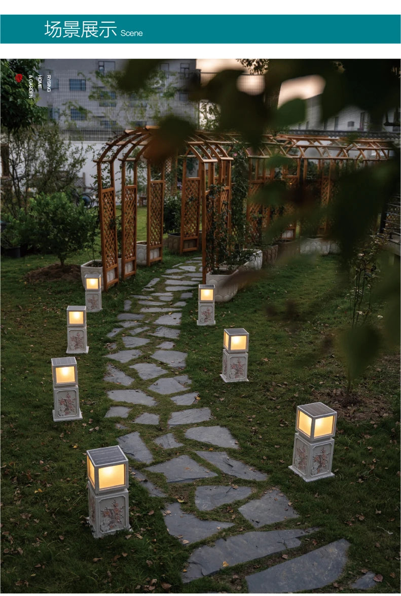 courtyard landscaping arrangement solar lawn Chinese garden outdoor villa landscape
