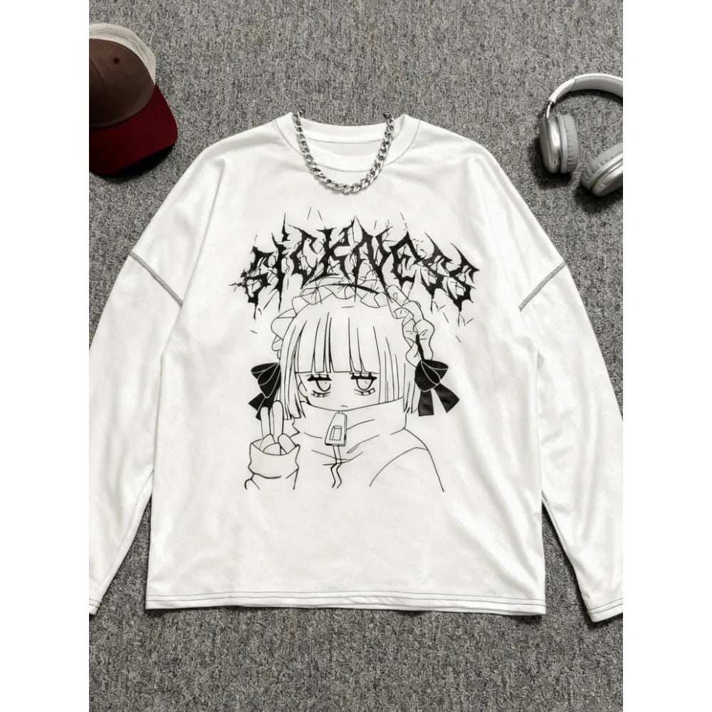 American Vintage Fake Two Pieces T-Shirt Women Streetwear Hip Hop Gothic Harajuku Grunge Y2k Crop Tops Black Skull Punk Tees