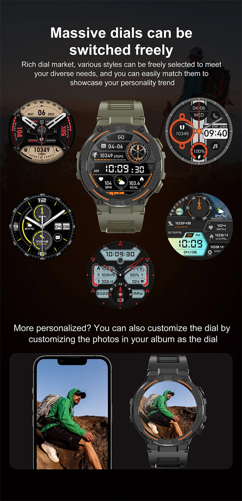 Outdoor Military Rugged Smartwatch Men GPS Sports Fitness Waterproof Watch Bluetooth Call with LED Lights Smart Watch