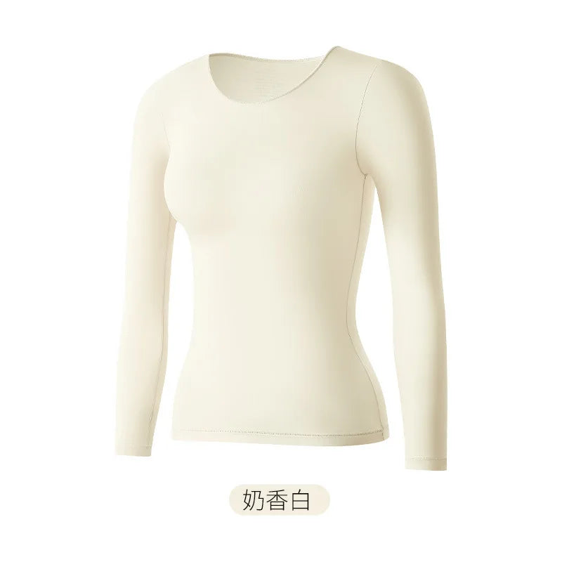 Women's Ultra-Thin Seamless Thermal Underwear High-Elasticity Warm Vest Slim Fit Top Casual Long Sleeves Lightweight Sleepwear