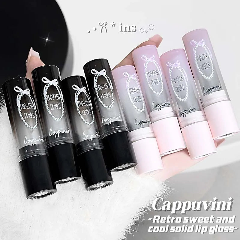 Pink Crystal Mirror Glass Solid Lip Gloss Round Tube Water Light Jelly Lipstick Moisturizing Clear Lip Glaze Nude Brown Lip Tint