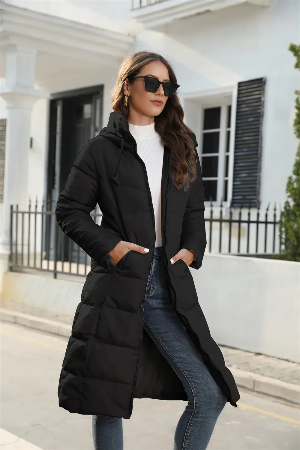Winter Hooded Women's Cotton Padded Jacket Mid-length Keep Warm Coats Thickened Slim Fit Outwear