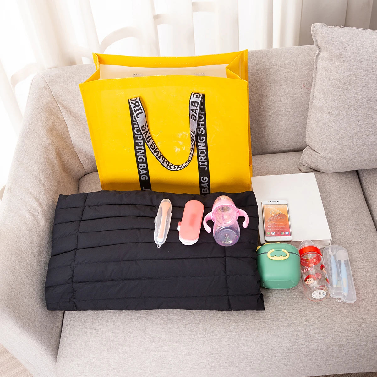 Waterproof coating PP color printing solid color plastic woven shopping bag travel portable gift bag beauty tool storage bag