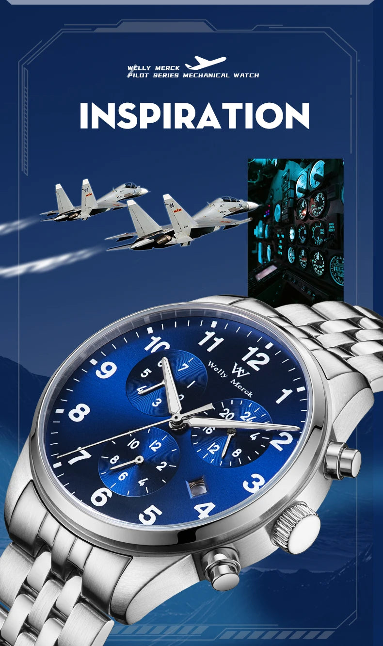 WM Watch Automatic Mechanical Watches Waterproof Multifunctional Business Men's Watches Watch Welly Merck Watch WM166M