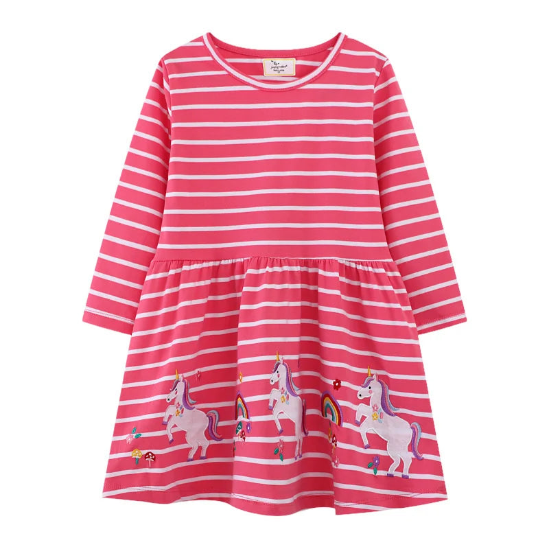 Jumping Meters 2-7T Princess Girls Dresses Buttons Hot Selling Long Sleeve Animals Baby Girls Clothes Party Kids Frocks Costume