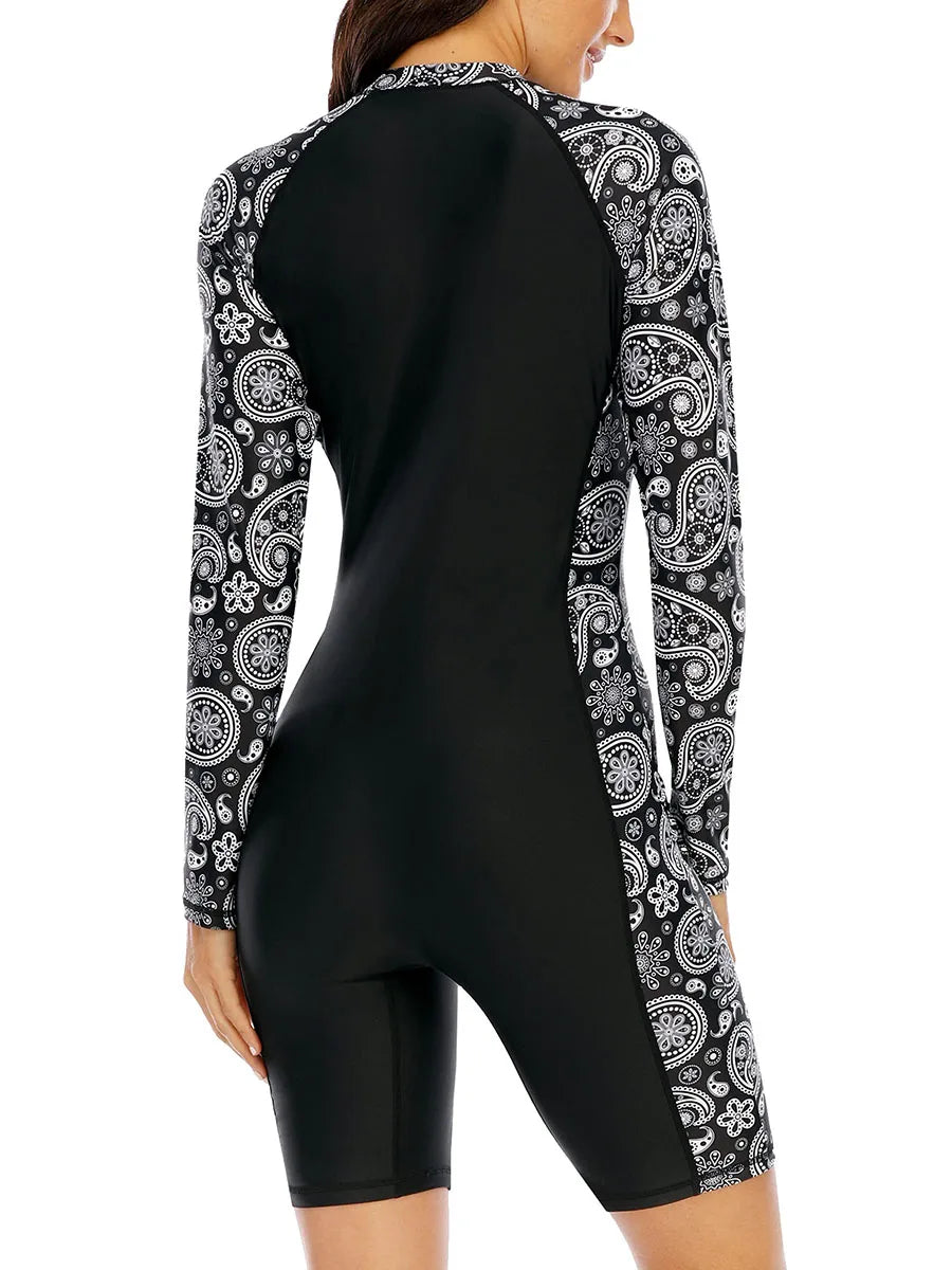 One Piece Long Sleeve Women Swimsuit Surfing Suit Beach Sporty Swimwear Sunscreen（No built-in bra）