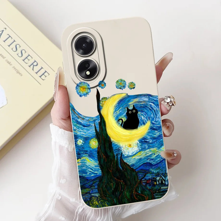 For Oppo A38 CPH2579 Phone Case New Fashion Soft Matte Silicone Rabbit Flower Goothic Style Capa For Oppo A18 CPH2591 Back Cover