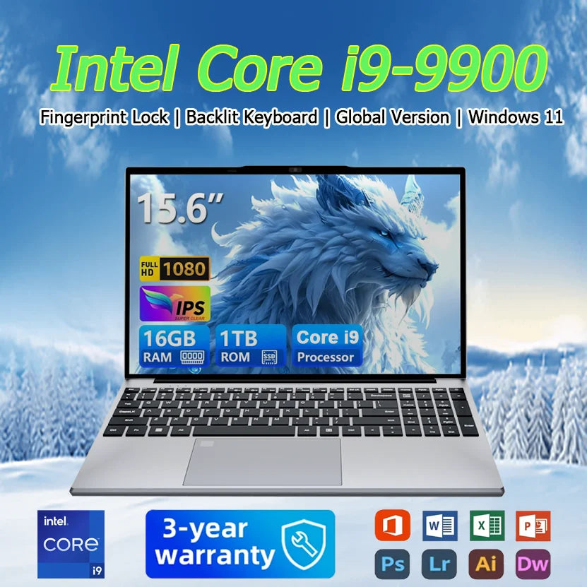 New Arrival 15.6 Inch Intel Core i9-9900 Backlight Keyboard Laptops Fingerprint Unlock 16GB 1TB SSD Gamer Computer Notebook PC