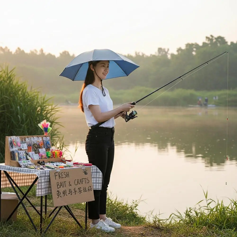 Rain Umbrella Hat Foldable Sun Shade Waterproof Fishing Headwear Cap Beach Head Hats Double-Layer UV Protection Sunscreen