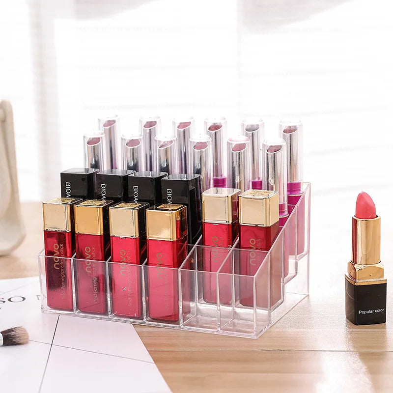 Clear 24 Grid Lipstick Stand Case Makeup Organizer Storage Box Lipstick Display Stand Holder Cosmetic Jewelry Organizer Box