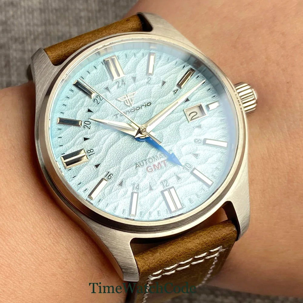 Tandorio  NH34A Automatic Mechanical Watch for Men Diving GMT Movement 200m Waterproof 39mm Sapphire Crystal 316L Bracelet