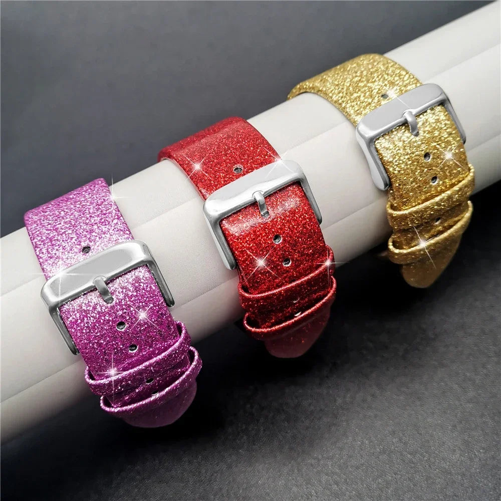 Glitter leather strap For Apple Watch Bands 44mm 40mm Ultra 2 49mm 41mm 42-38-45mm Shiny bracelet iWatch Series 9 8 7 6 5 4 3 SE